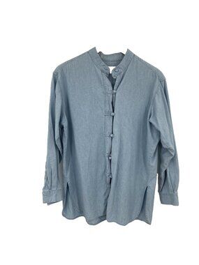 J. Jill Denim Knot Button Front Chambray Tunic Women’s Large Long Sleeve Coastal